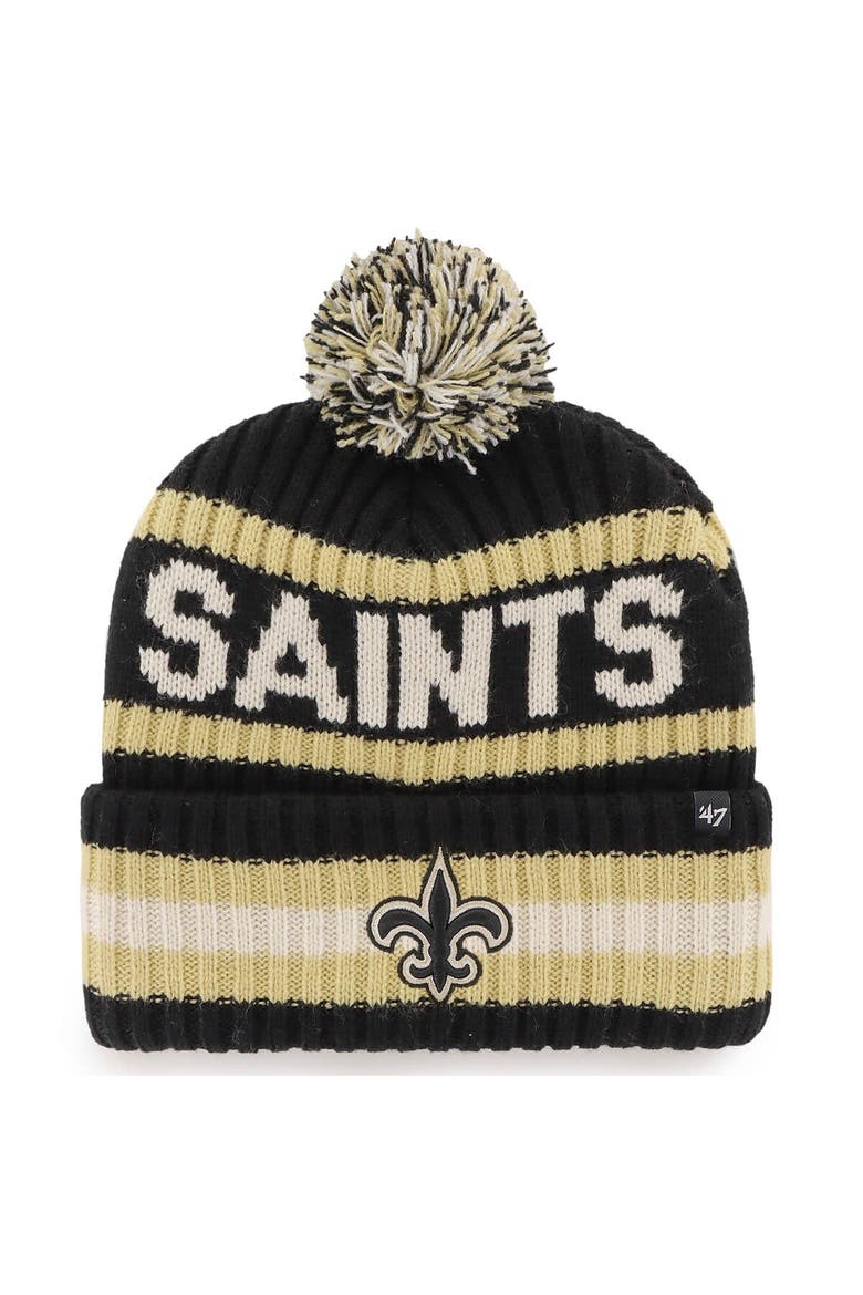 Men's '47 Black New Orleans Saints Bering Cuffed Knit Hat with Pom, Main, color, Black