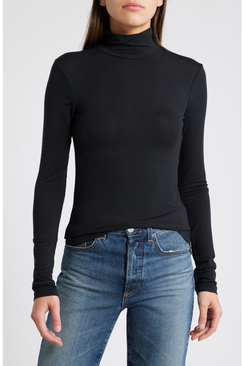 Sheer Layering Turtleneck, Main, color, BLACK
