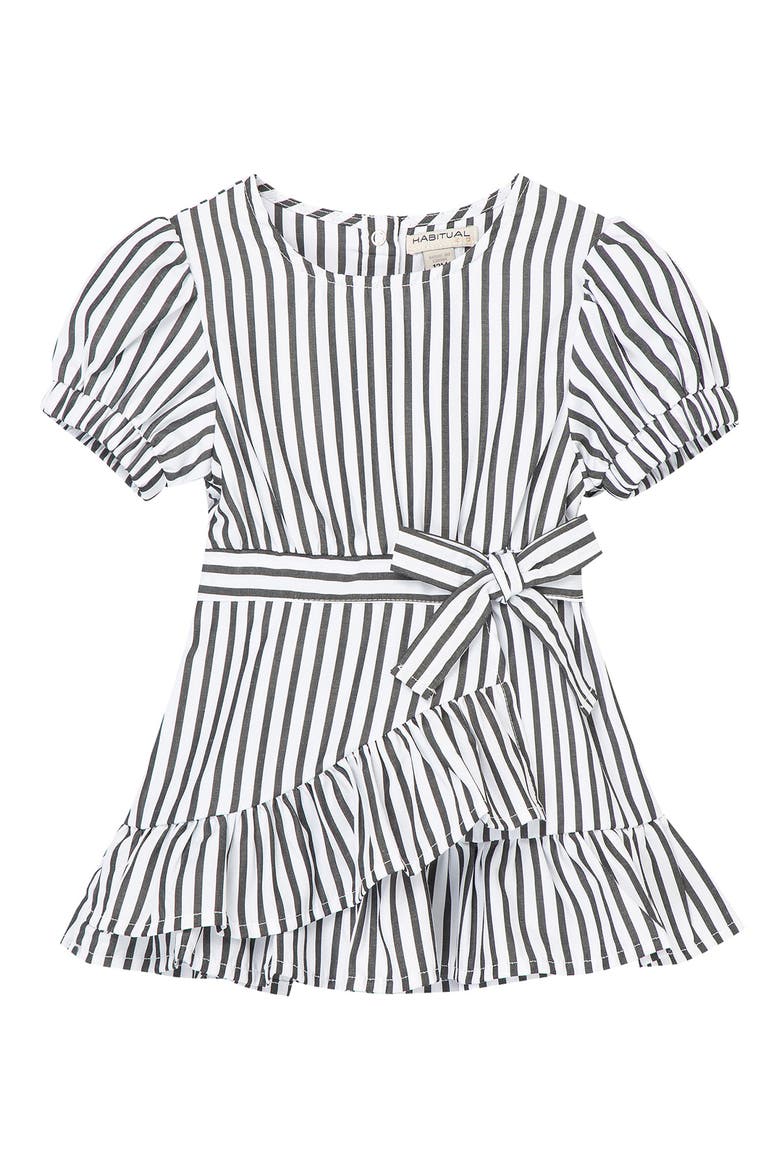 Stripe Puff Sleeve Dress, Main, color, BLACK