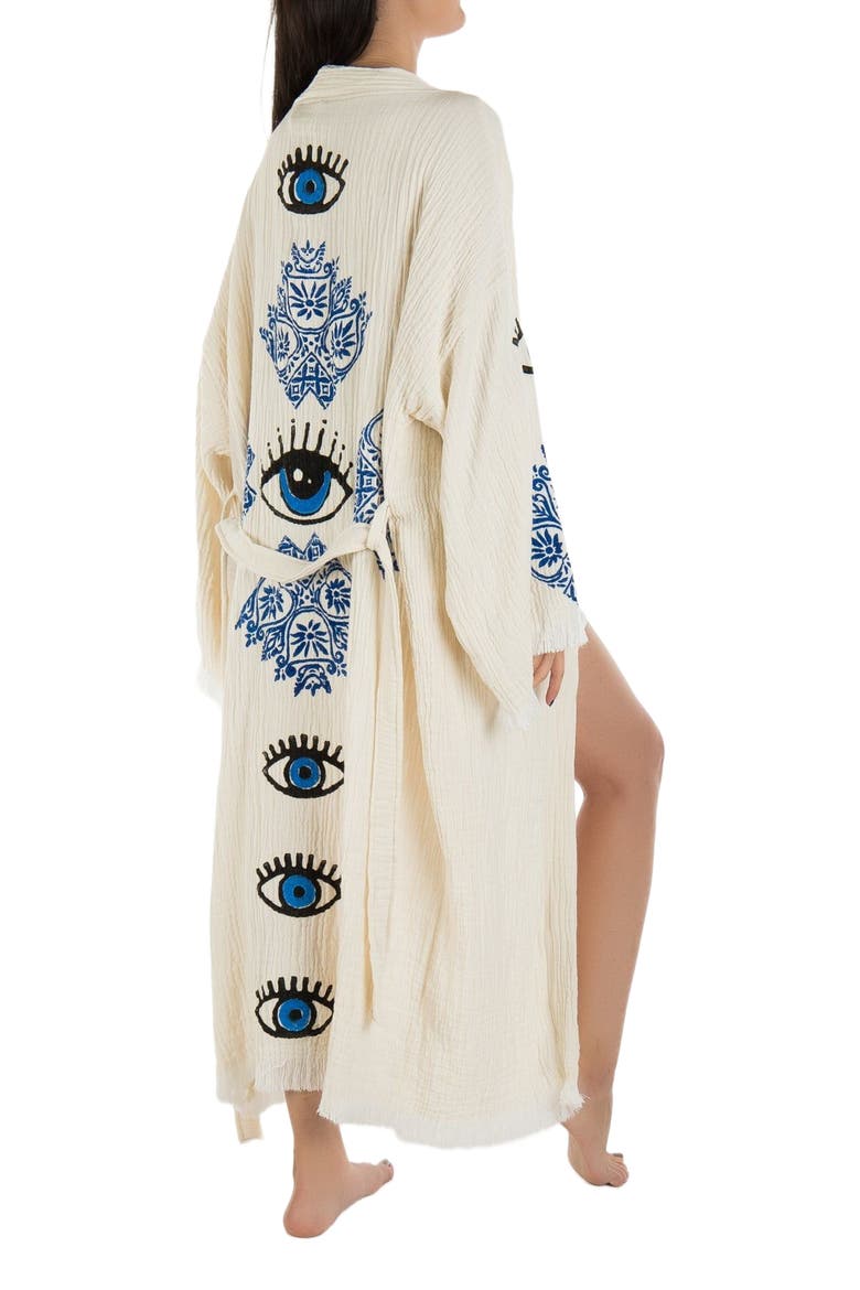 Iris - Mandala Evil Eye Handmade Cotton Robe Cover-Up, Alternate, color, Off-White