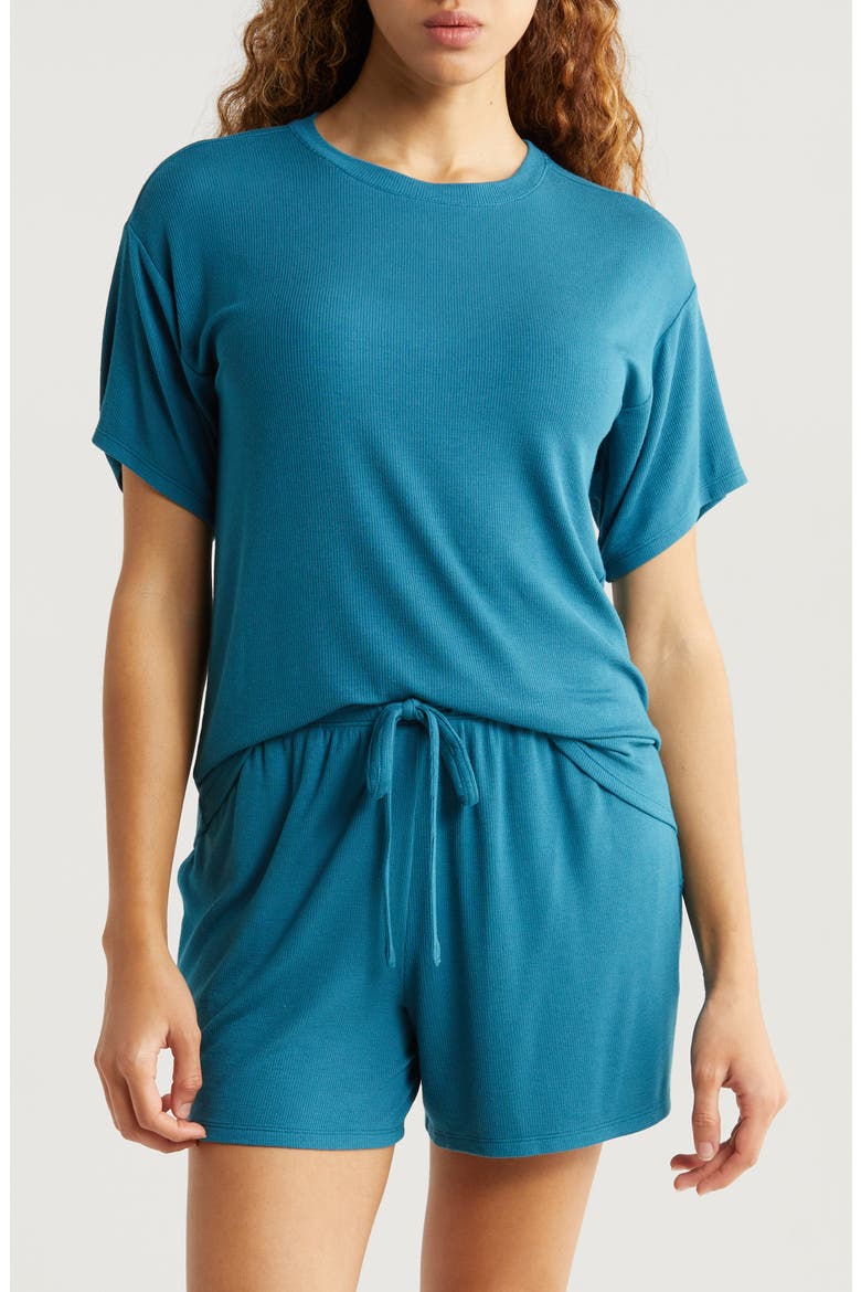 Moonlight Eco Easy Rib Short Pajamas, Main, color, TEAL FEATHER
