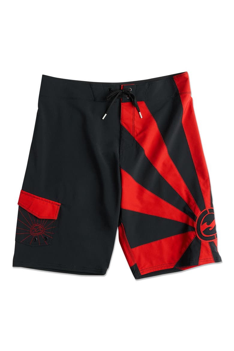 Rising Sun Pro Board Shorts, Alternate, color, BLACK/ RED