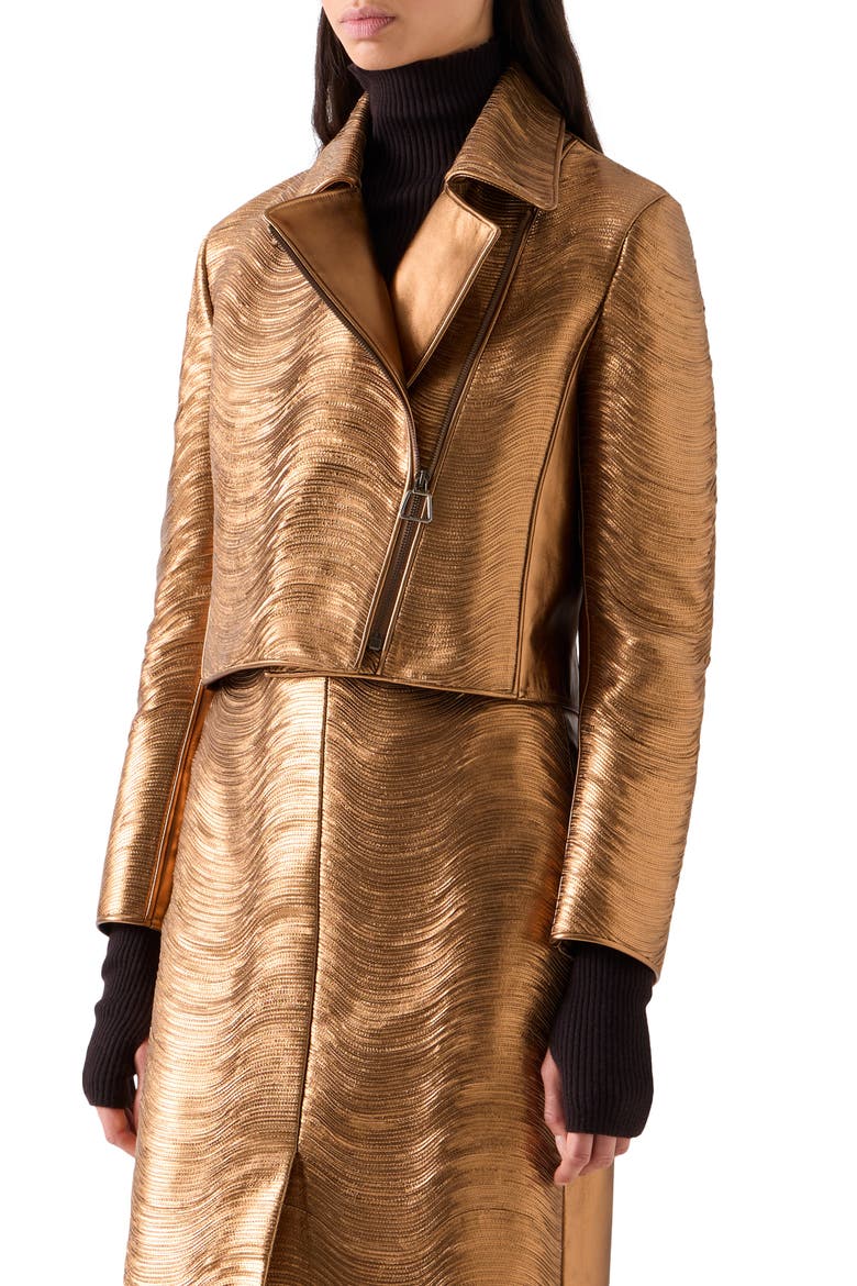 Lambskin Nappa Leather Moto Jacket, Alternate, color, GOLD