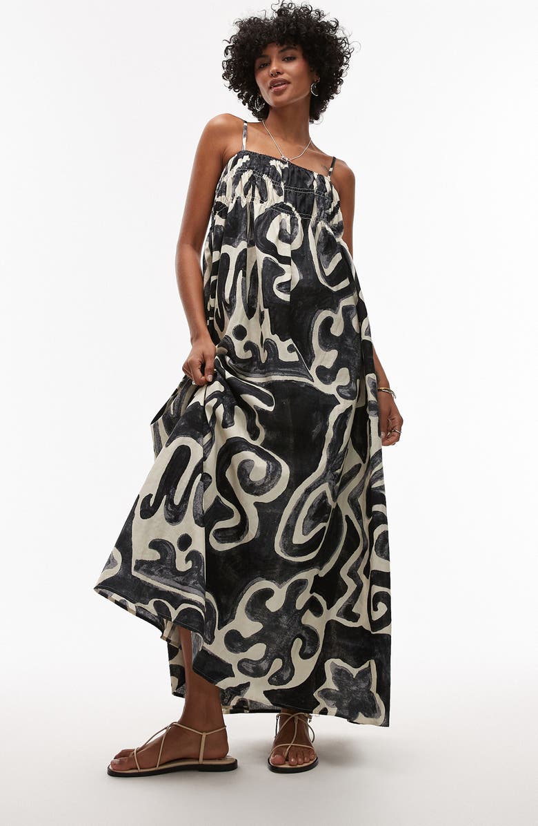 Topshop Printed Linen Maxi Dress, Main, color,