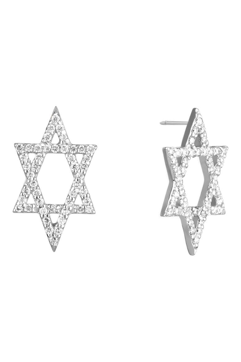 14K Gold Star of David Diamond Stud Earrings, Main, color, WHITE
