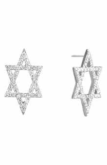 14K Gold Star of David Diamond Stud Earrings