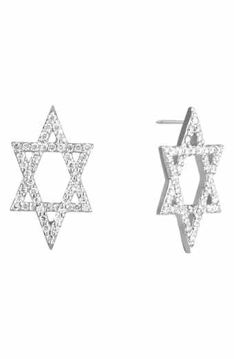 14K Gold Star of David Diamond Stud Earrings