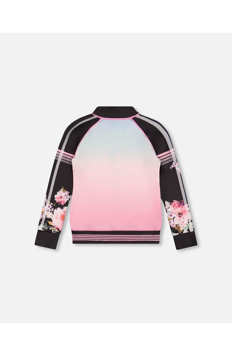 Deux par Deux Little Girl's Athletic Jacket Gradient Pink Printed Big Flowers, Alternate, color, 