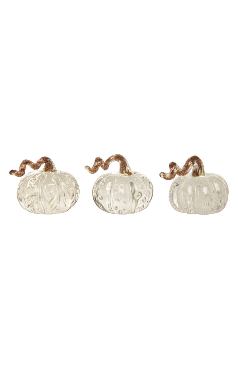 Transpac Bubble Glass Mini Pumpkins Set of 3 Decorative Figurines Clear Glass Fall Harvest Tabletop Decor Gift, Main, color, Clear