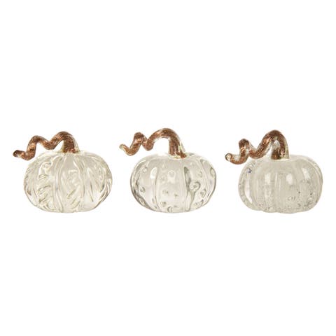 Bubble Glass Mini Pumpkins Set of 3 Decorative Figurines Clear Glass Fall Harvest Tabletop Decor Gift