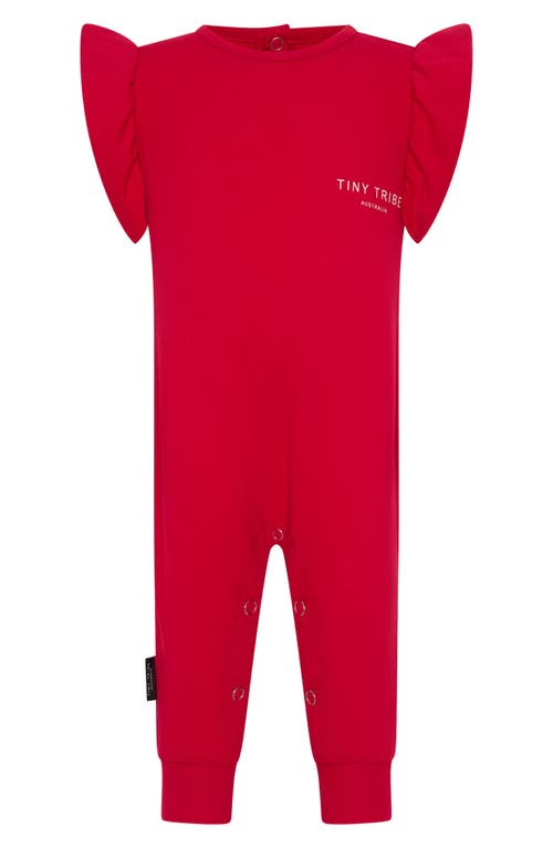 Tiny Tribe Core Ruffle Shoulder Cotton Jersey Romper In Red
