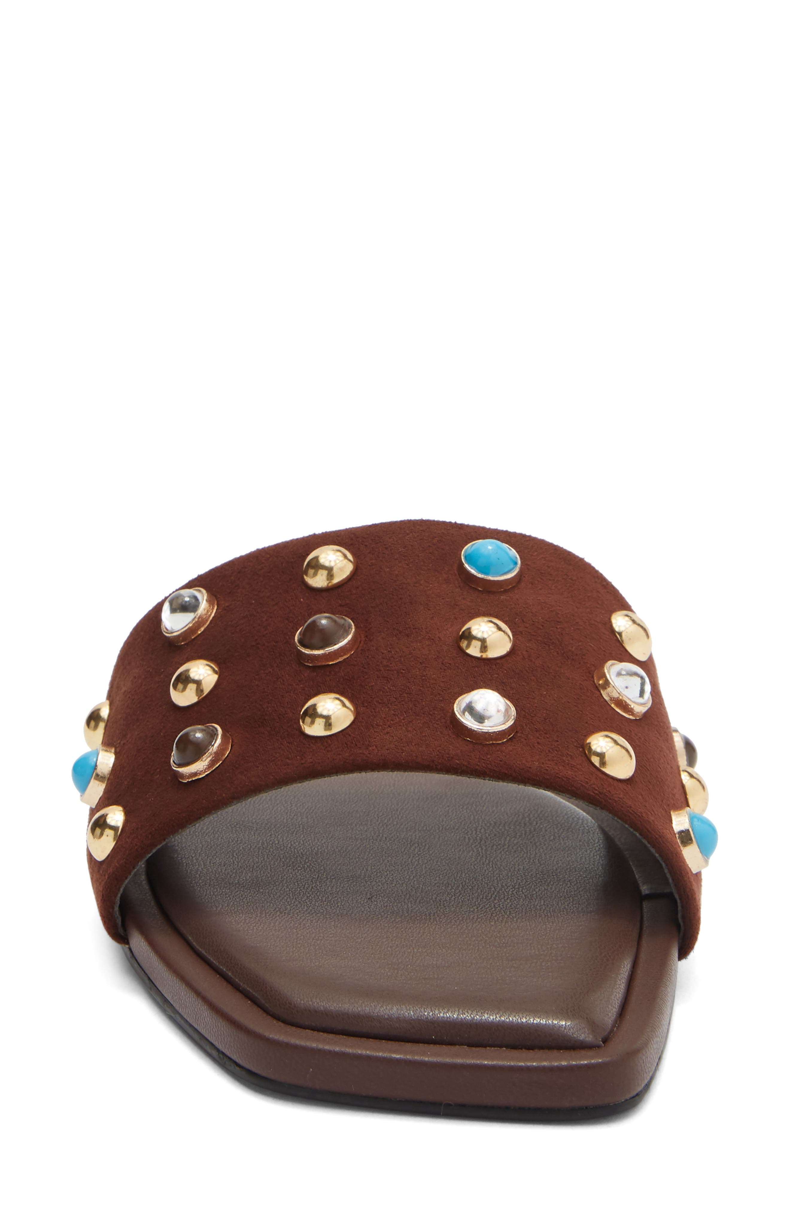 Steve Madden Lettie Studded Slide Sandal, Alternate, color, Brown Suede