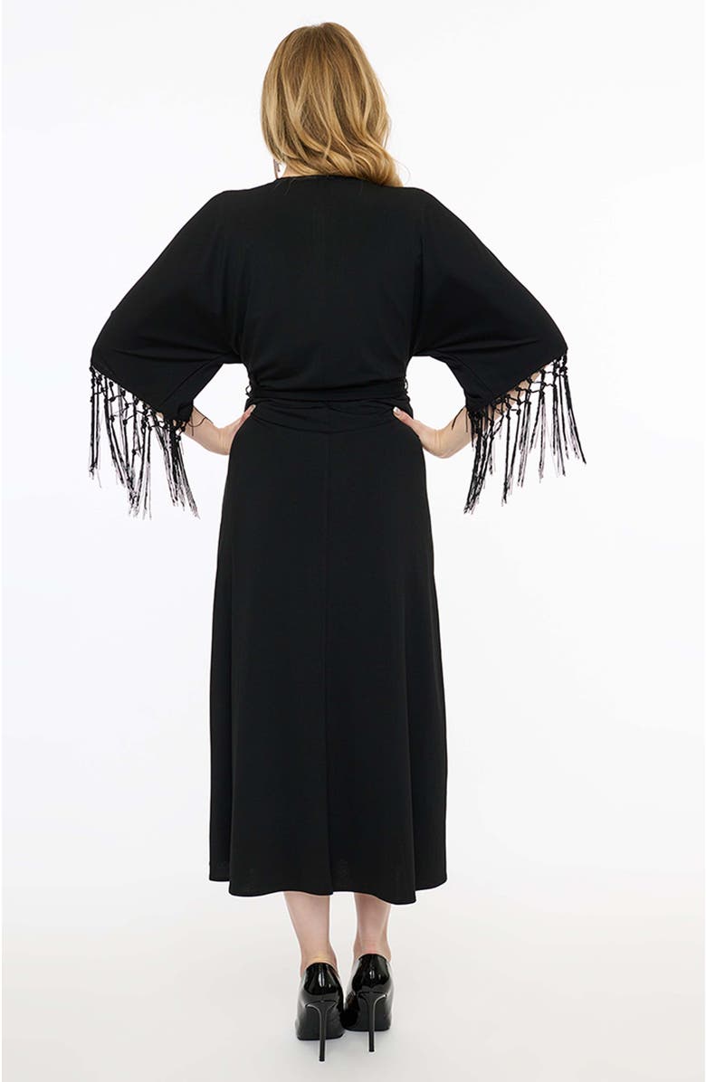 Unique Vintage Tie Wrap Surplice Midi Dress, Alternate, color, Black