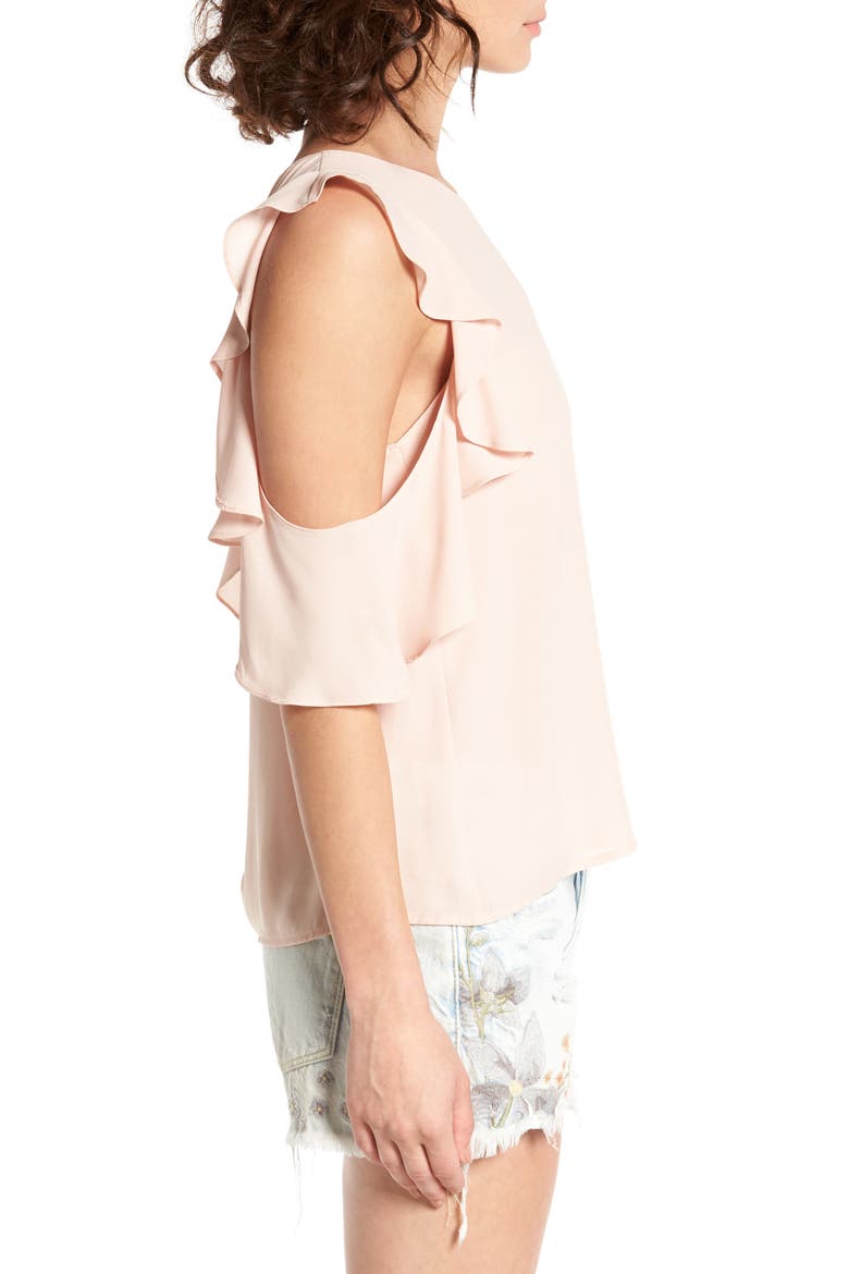 Ruffle Cold Shoulder Top, Alternate, color, CAMEO ROSE