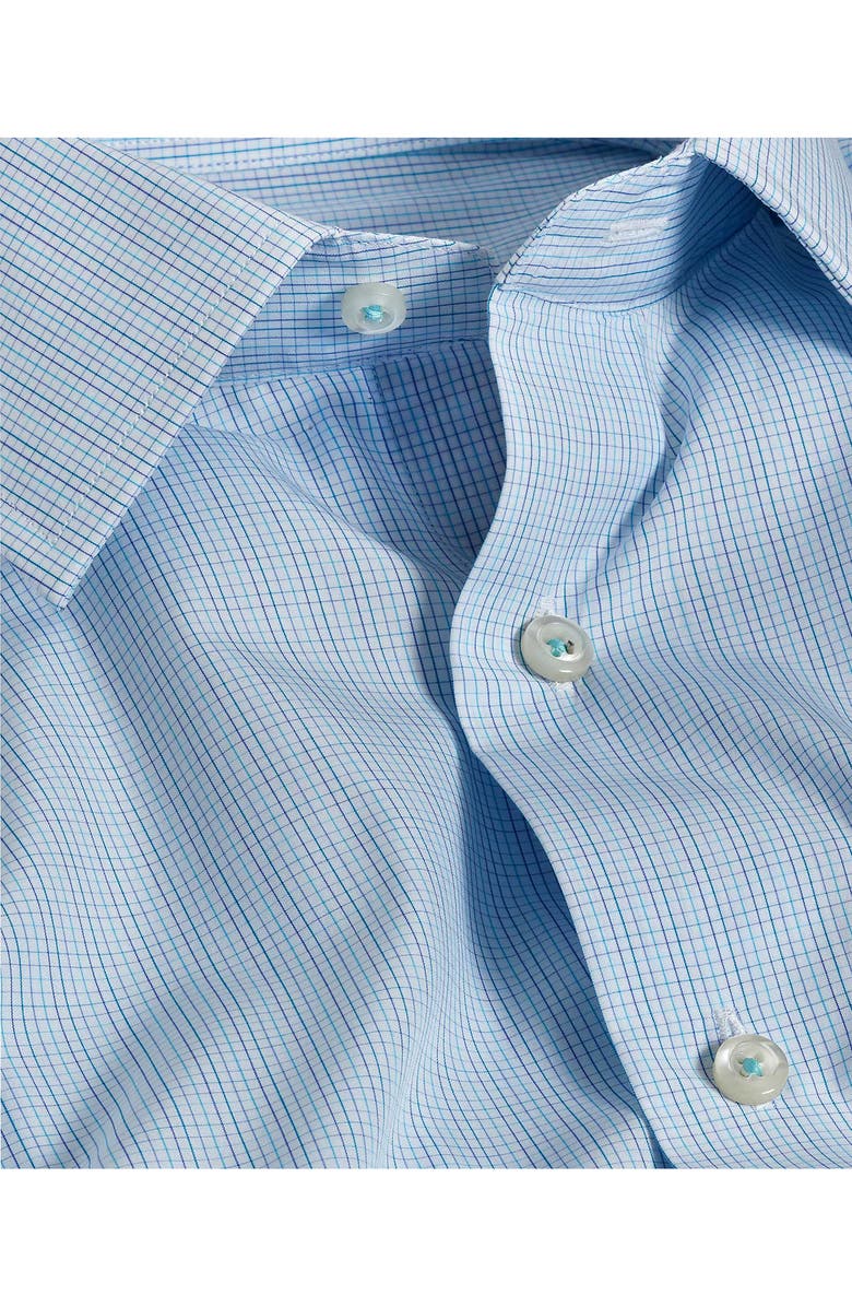 David Donahue Trim Fit Tattersall Check Cotton Dress Shirt, Alternate, color, White/ Ocean