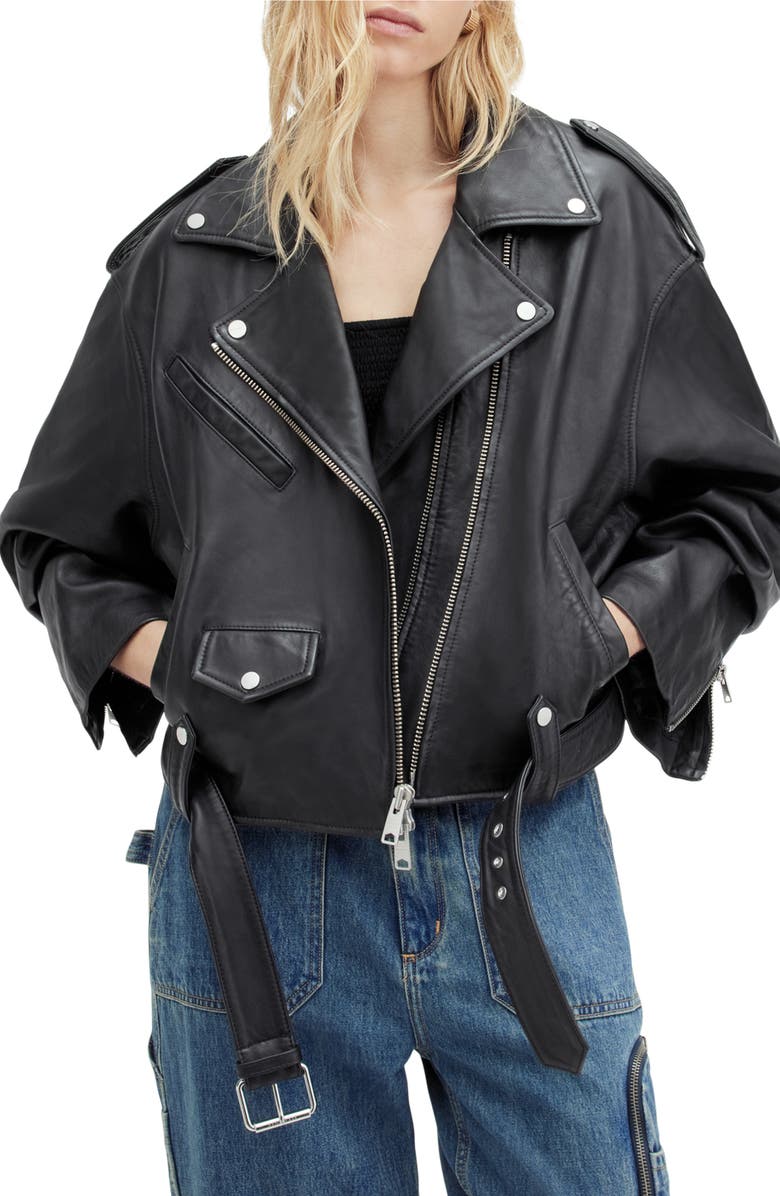 AllSaints Dayle Leather Biker Jacket, Main, color,