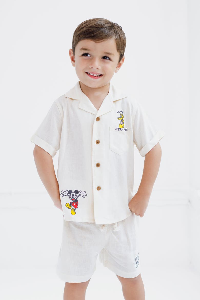 Mickey Mouse & Friends Button-Down T-Shirt & Shorts Set, Alternate, color, Beige