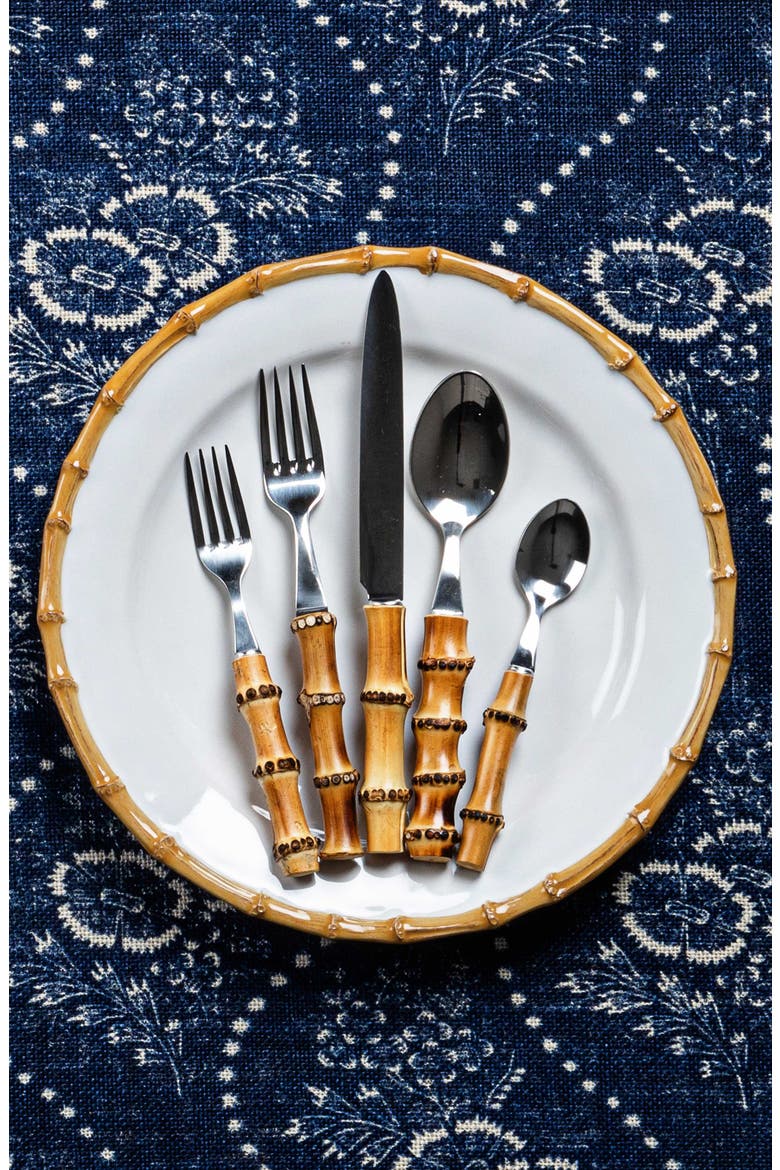 Bamboo 5-Piece Flatware Place Setting, Alternate, color, SILVER/ BAMBOO NATURAL