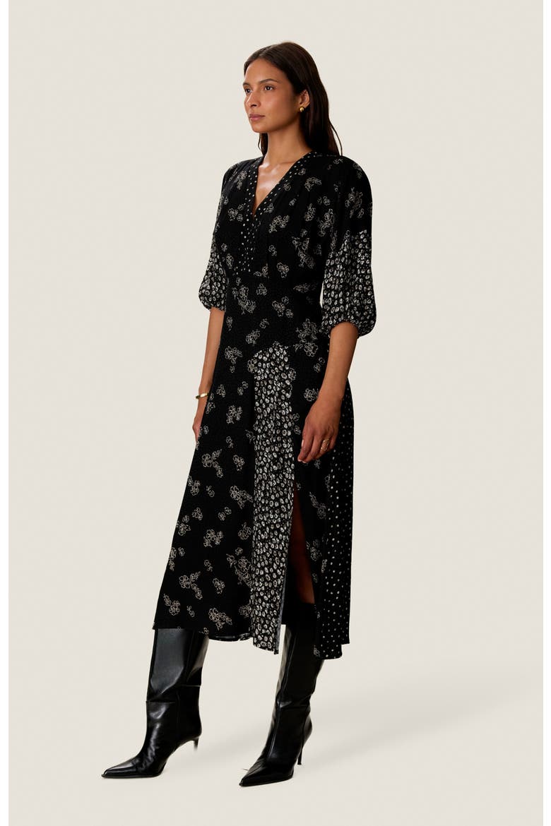 Poppy Print Mix Dress, Alternate, color, Noir Multi