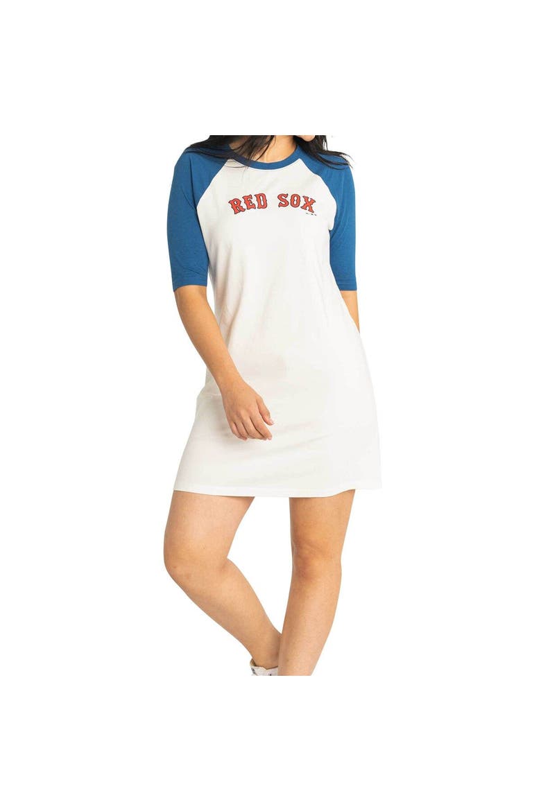 Women's Lusso  White Boston Red Sox Nettie Raglan Half-Sleeve Tri-Blend T-Shirt Dress, Alternate, color, White