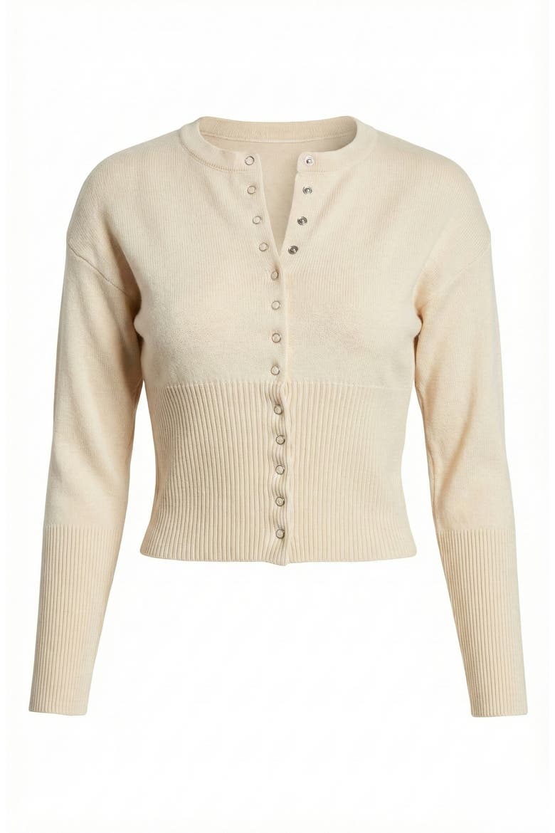 Fitted Pearlized Buttoned Ribbed Cardigan, Alternate, color, Ivory