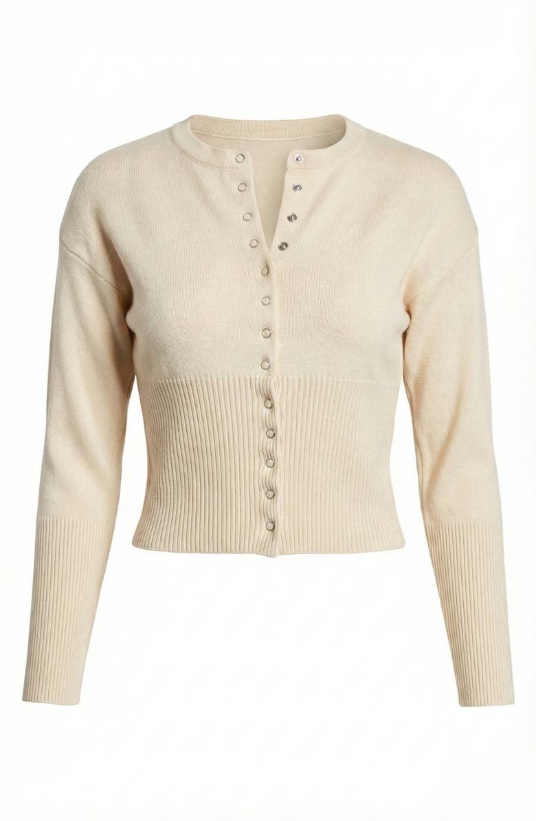 Modenaire Fitted Pearlized Buttoned Ribbed Cardigan, Alternate, color, Ivory