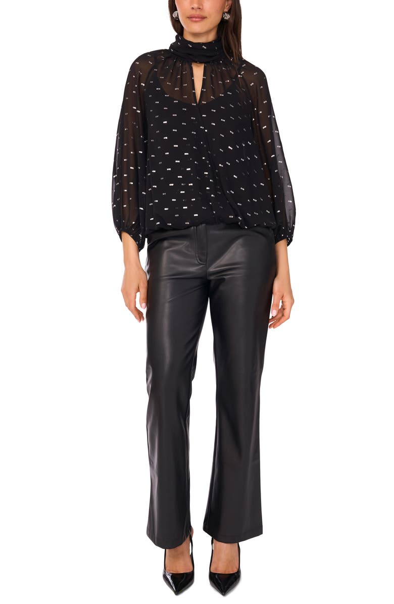 Vince Camuto Sheer Clip-Dot Chiffon Faux Wrap Top, Alternate, color, Rich Black