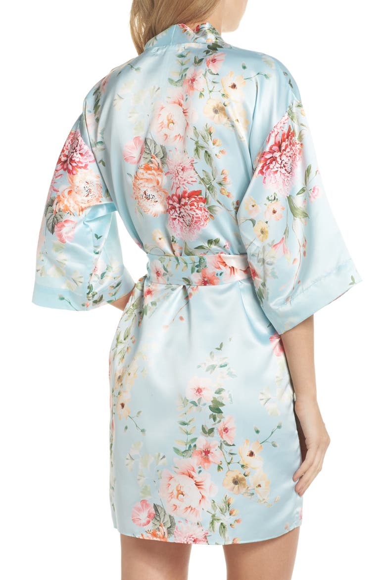 Renata Short Satin Robe, Alternate, color, BRIDAL BLUE