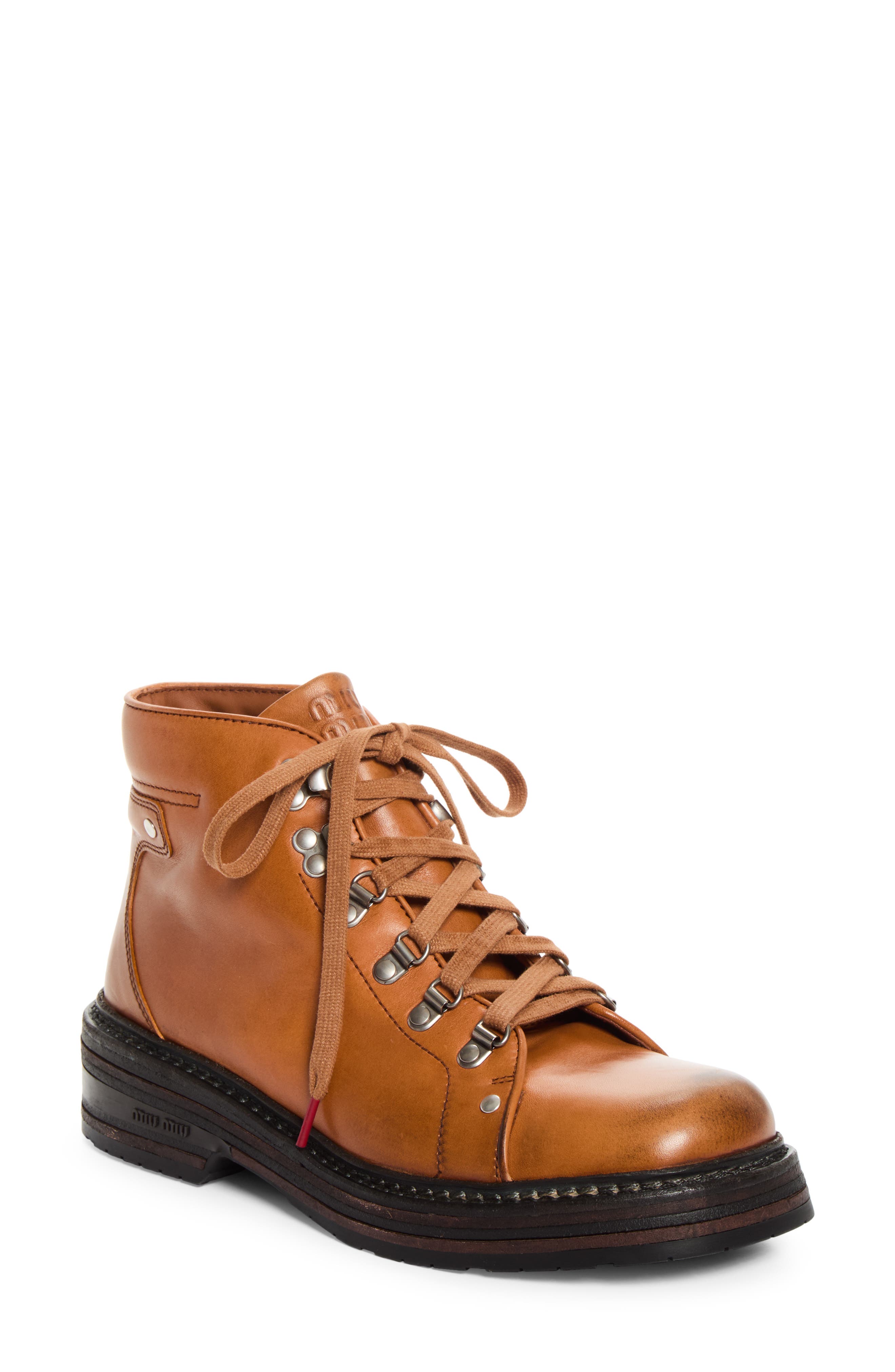 Miu Miu Short Hiking Boot In Brown