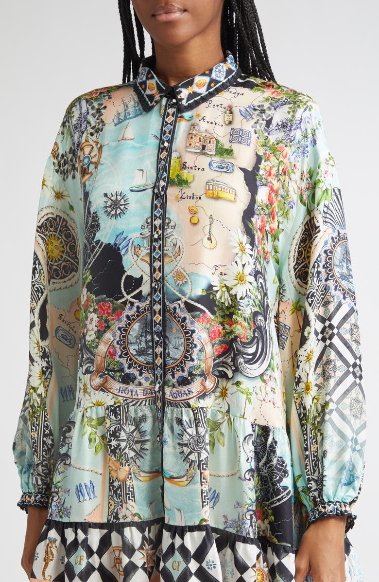 Camilla Folk Afloat Tiered Long Sleeve Silk Shirtdress, Alternate, color, 