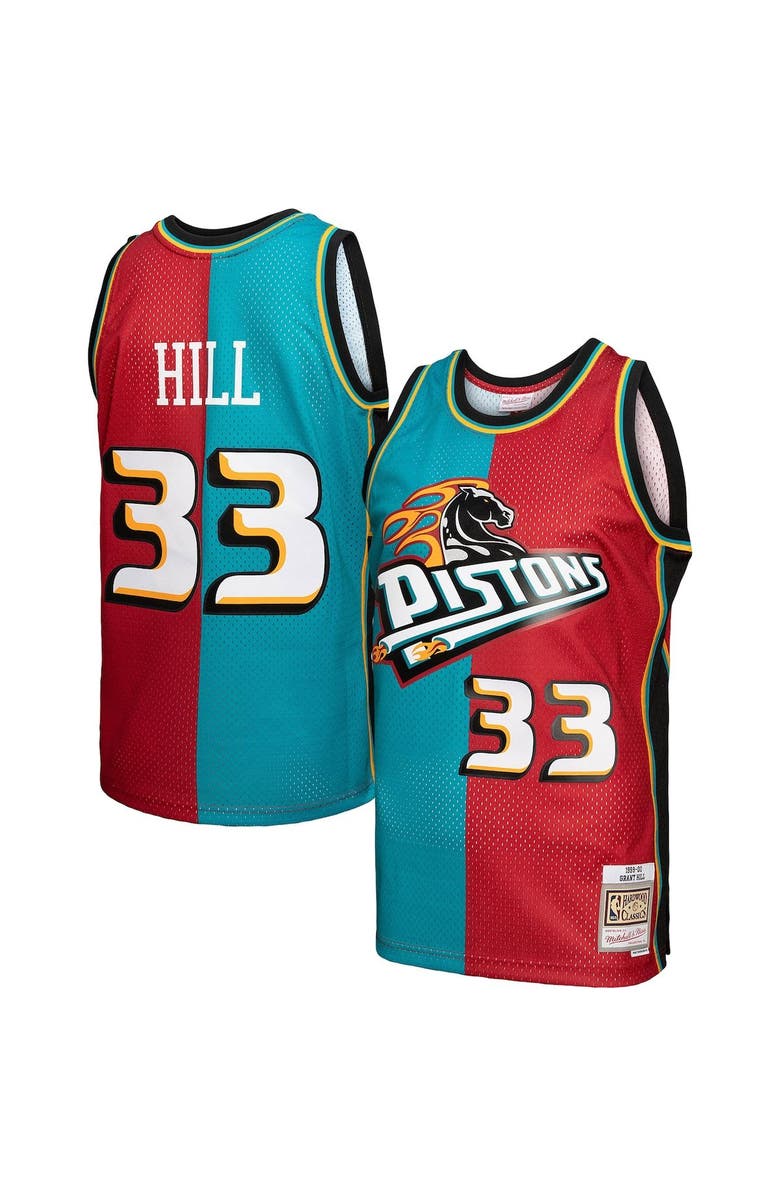 Mitchell & Ness Men's Mitchell & Ness Grant Hill Teal/Red Detroit Pistons Hardwood Classics 1999/00 Split Swingman Jersey, Main, color, 