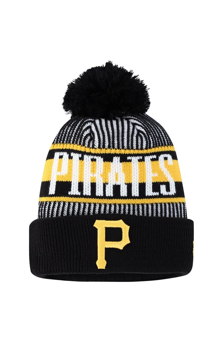 New Era Youth New Era Black Pittsburgh Pirates Striped Cuffed Knit Hat with Pom, Main, color, Black
