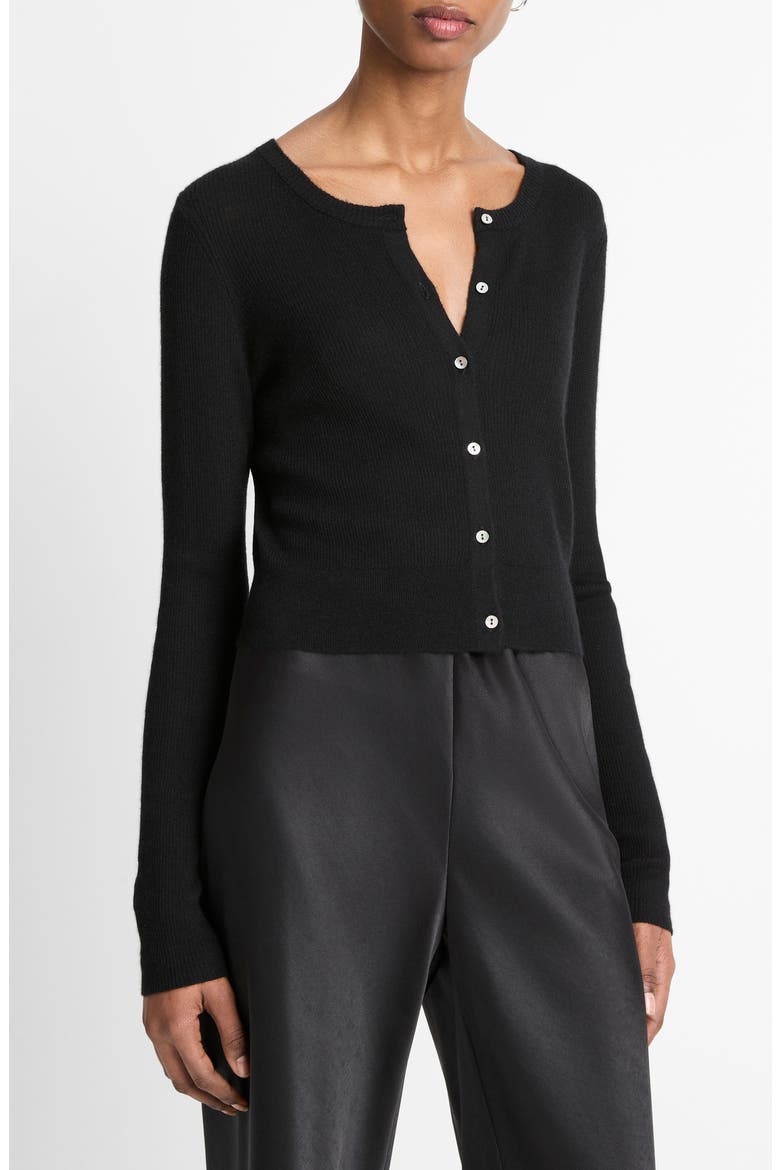 Cashmere & Silk Rib Cardigan, Alternate, color, BLACK