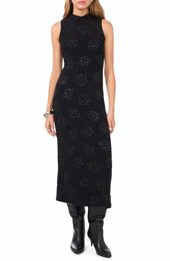 Mock Neck Sleeveless Stretch Midi Dress