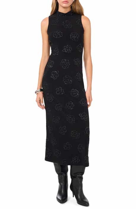 Mock Neck Sleeveless Stretch Midi Dress