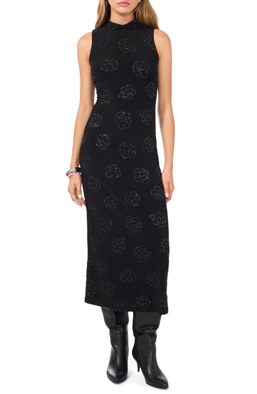 1.STATE Mock Neck Sleeveless Stretch Midi Dress in Rich Black 