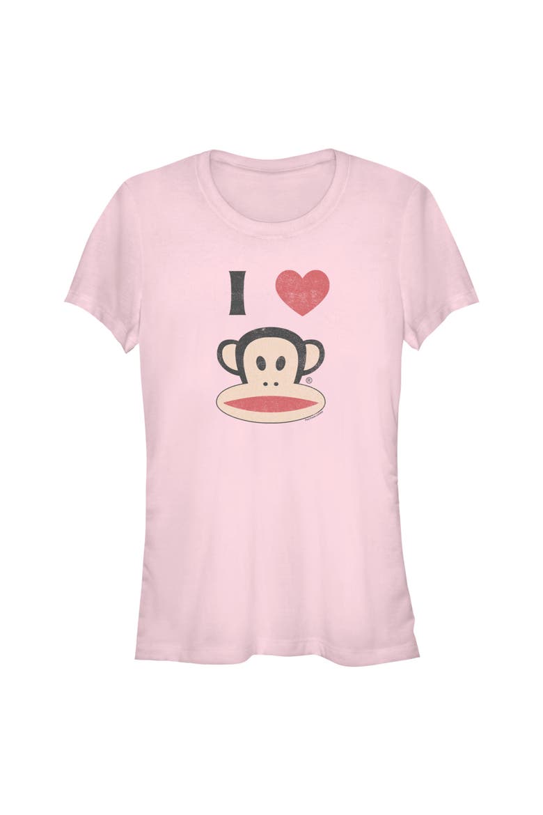 Junior's Paul Frank Distressed I Heart Julius  Graphic T-Shirt, Main, color, Light Pink