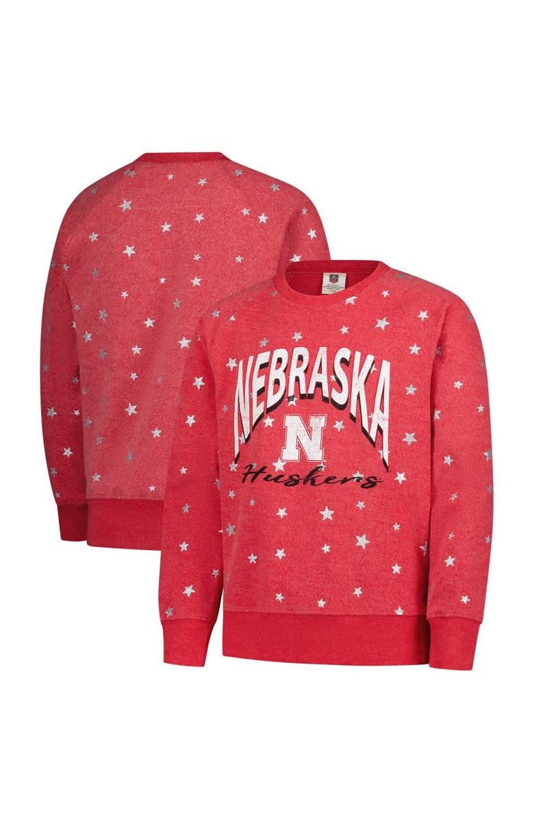 Wes & Willy Girls Youth Wes & Willy Scarlet Nebraska Huskers Shimmer Star Reverse Sweatshirt, Main, color, Scarlet
