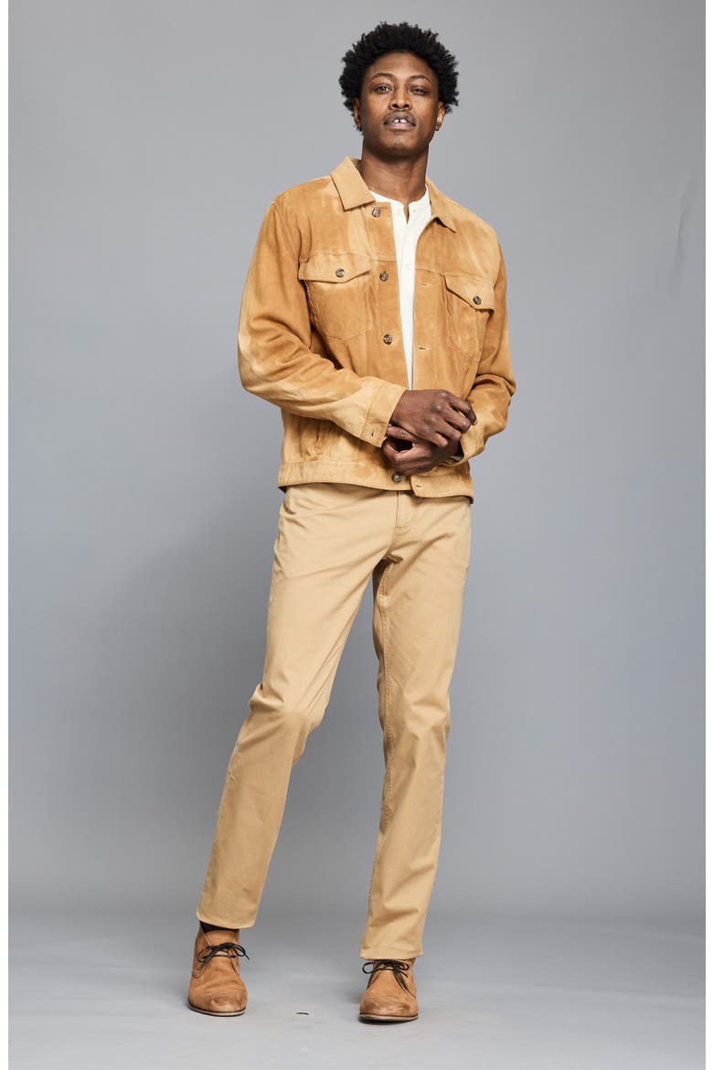 Waxed Suede Trucker Jacket, Alternate, color, KHAKI
