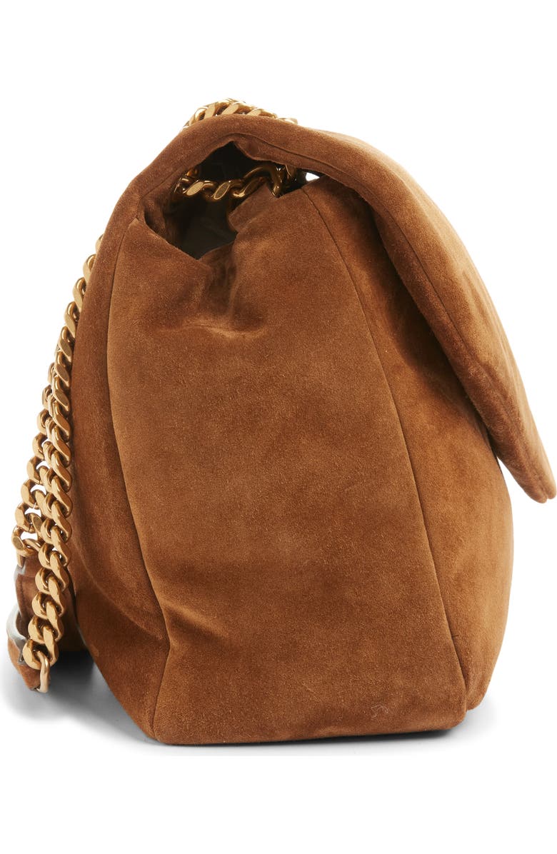Saint Laurent Large Calypso Suede Shoulder Bag, Alternate, color, Caramel Cognac