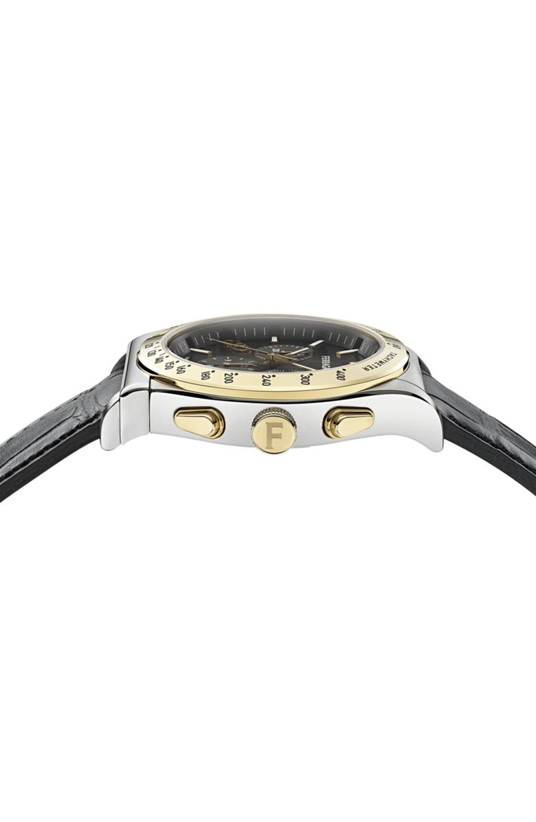 FERRAGAMO 1927 Chronograph Leather Strap Watch, 42mm, Alternate, color, Two Tone Black