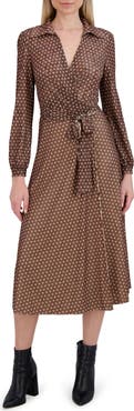 Laundry by Shelli Segal Angela Reversible Long Sleeve Wrap Front Dress