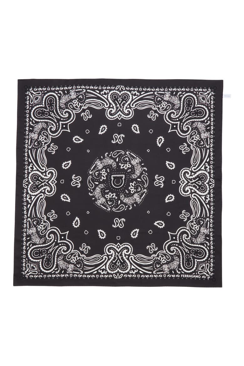 Arabesque Print Cotton & Silk Square Scarf, Alternate, color, DARK GREY BLACK WHITE