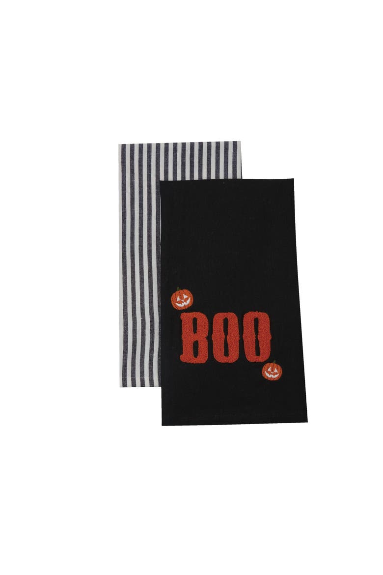 Jack O' Lantern "BOO" Halloween Dishtowel Set of 2, Main, color, Black