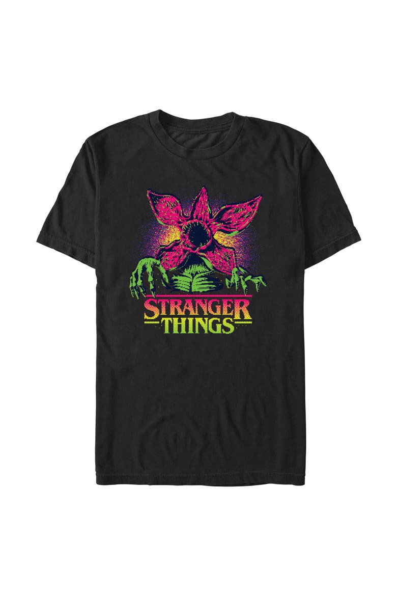 Netflix Men's Stranger Things Demogorgon Neon Pixel Logo T Shirt, Main, color, Black