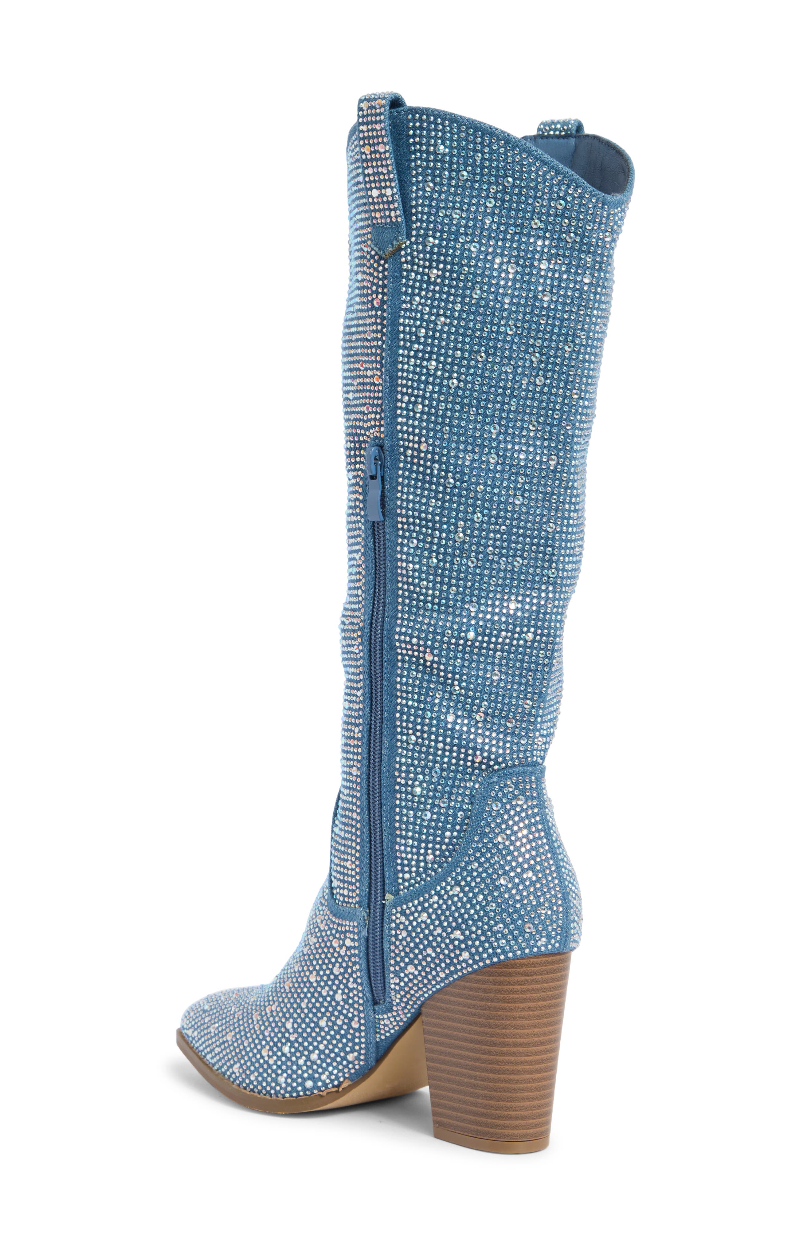Imogen Embellished Western Boot, Alternate, color, BLUE DENIM GLITTER