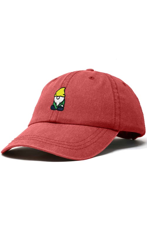 Dalix Gnome Embroidered Dad Hat In Washed Red