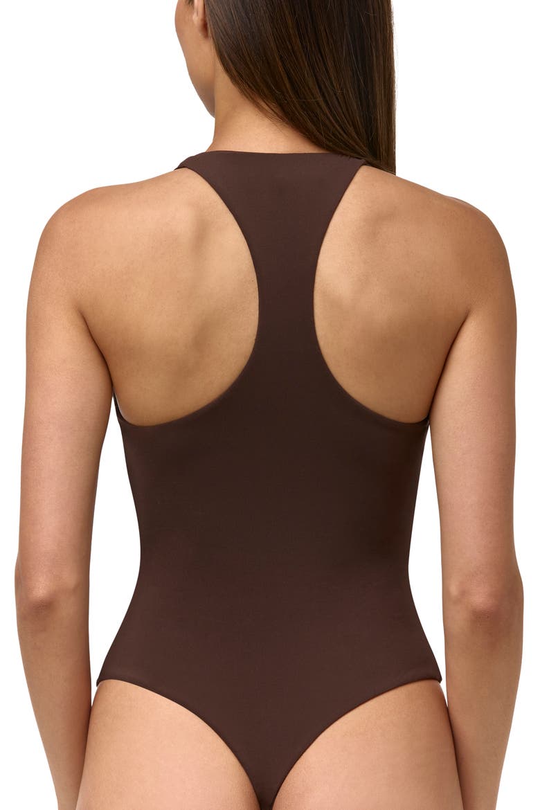 Printed Racerback Bodysuit, Alternate, color, DARK CHOCOLATE