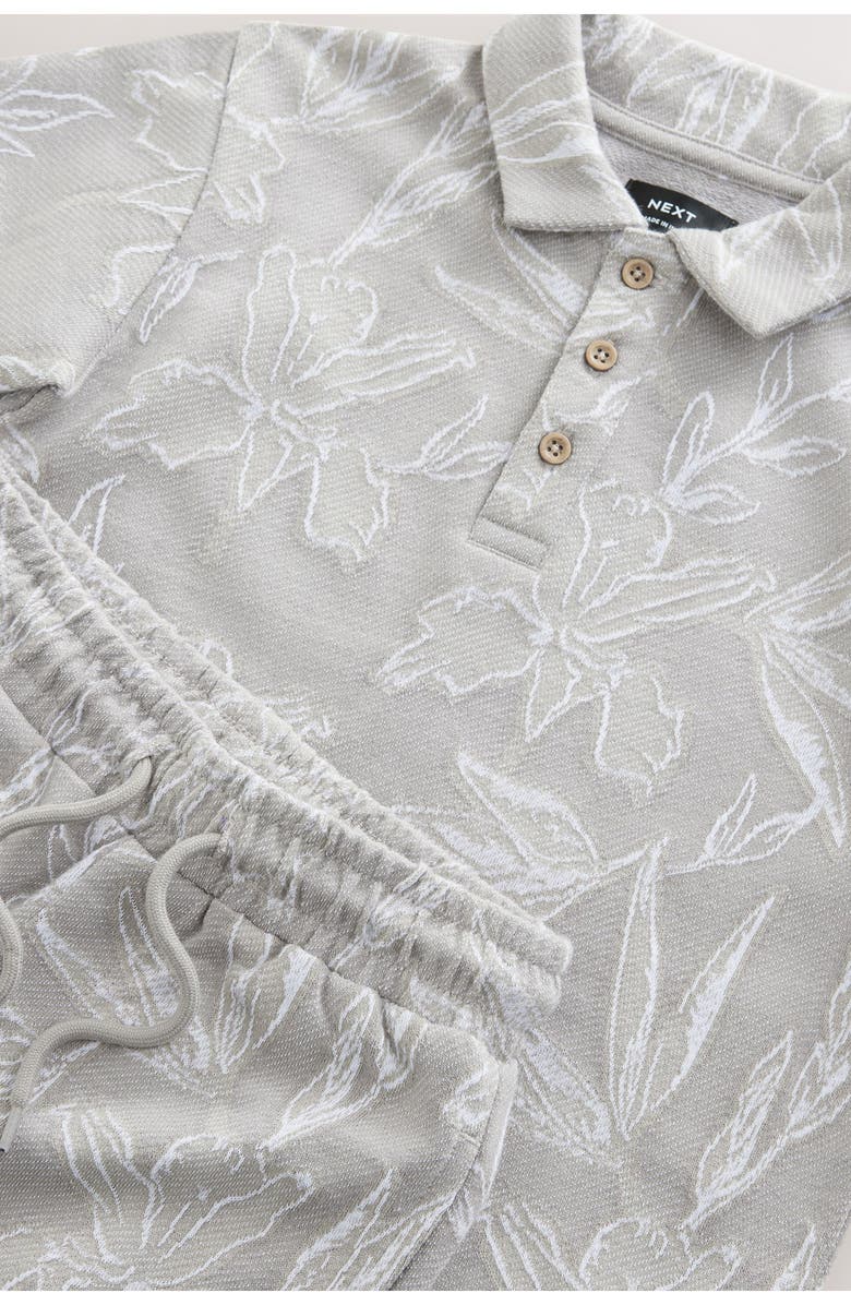 NEXT Kids' Floral Jacquard Cotton Polo & Shorts Set, Alternate, color, Grey