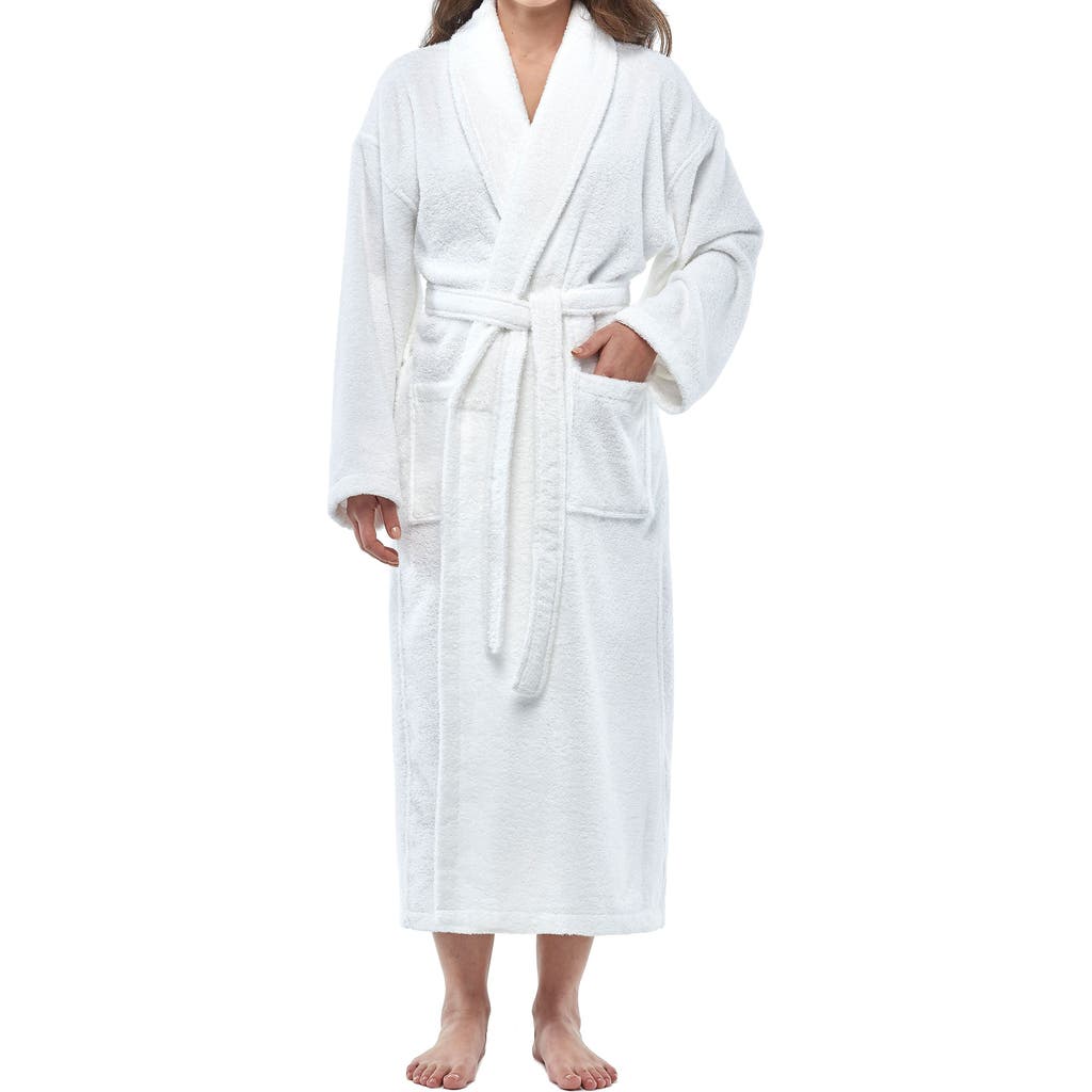 Arus Shawl Collar Turkish Terry Cotton Bathrobe For Women In White